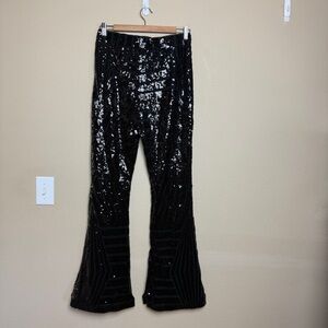 Black Sequin Flare Pants - Large